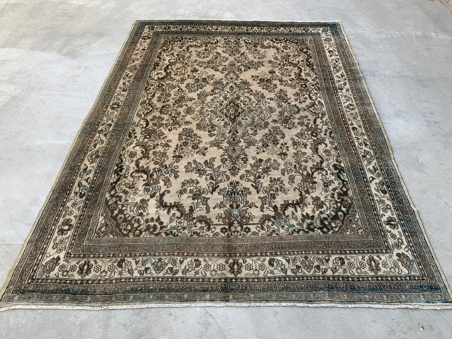 11'11" x 8'8" Handgeknoopt Perzisch wollen tapijt – Beige, bruin & zachtblauw bloemenmedaillonontwerp – KBHM-711