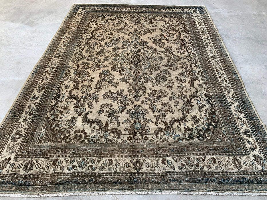 11'11" x 8'8" Handgeknoopt Perzisch wollen tapijt – Beige, bruin & zachtblauw bloemenmedaillonontwerp – KBHM-711