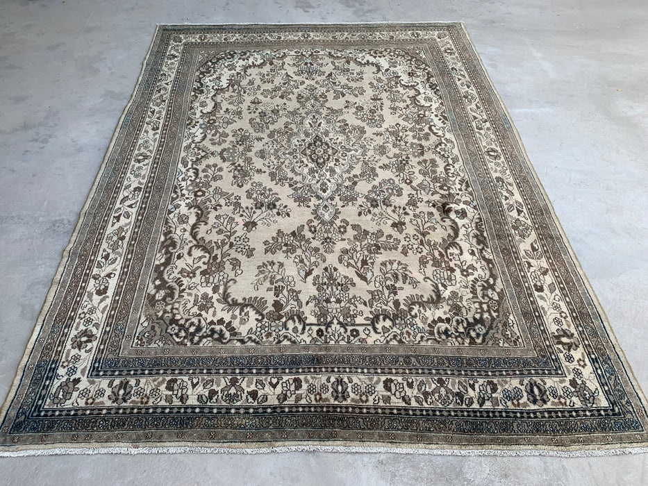 11'11" x 8'8" Handgeknoopt Perzisch wollen tapijt – Beige, bruin & zachtblauw bloemenmedaillonontwerp – KBHM-711