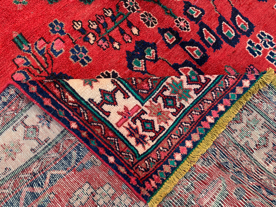 Handmade Persian Wool Area Rug 7x10 - Red, Navy & Ivory Tribal Field Persian Style Rug - Exact Size 10'1" x 6'9" - KBHM-712
