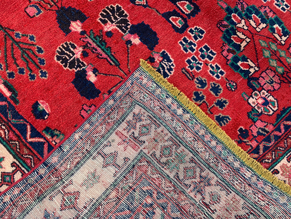 Handmade Persian Wool Area Rug 7x10 - Red, Navy & Ivory Tribal Field Persian Style Rug - Exact Size 10'1" x 6'9" - KBHM-712