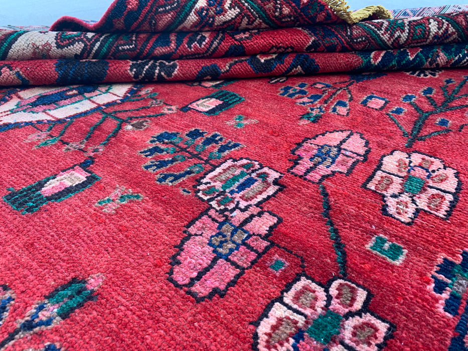 Handmade Persian Wool Area Rug 7x10 - Red, Navy & Ivory Tribal Field Persian Style Rug - Exact Size 10'1" x 6'9" - KBHM-712