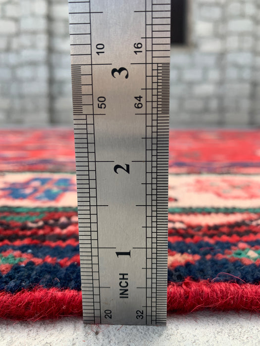 Handmade Persian Wool Area Rug 7x10 - Red, Navy & Ivory Tribal Field Persian Style Rug - Exact Size 10'1" x 6'9" - KBHM-712