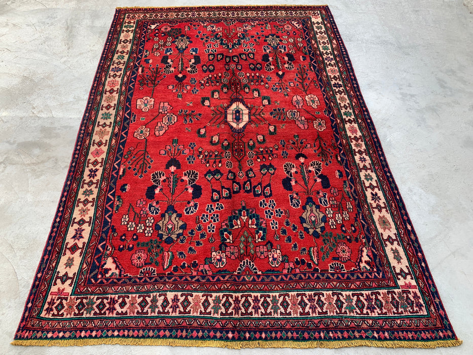 Handmade Persian Wool Area Rug 7x10 - Red, Navy & Ivory Tribal Field Persian Style Rug - Exact Size 10'1" x 6'9" - KBHM-712