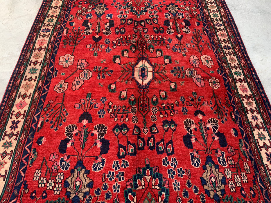 Handmade Persian Wool Area Rug 7x10 - Red, Navy & Ivory Tribal Field Persian Style Rug - Exact Size 10'1" x 6'9" - KBHM-712