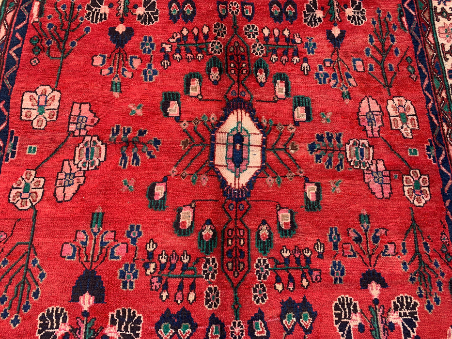 Handmade Persian Wool Area Rug 7x10 - Red, Navy & Ivory Tribal Field Persian Style Rug - Exact Size 10'1" x 6'9" - KBHM-712