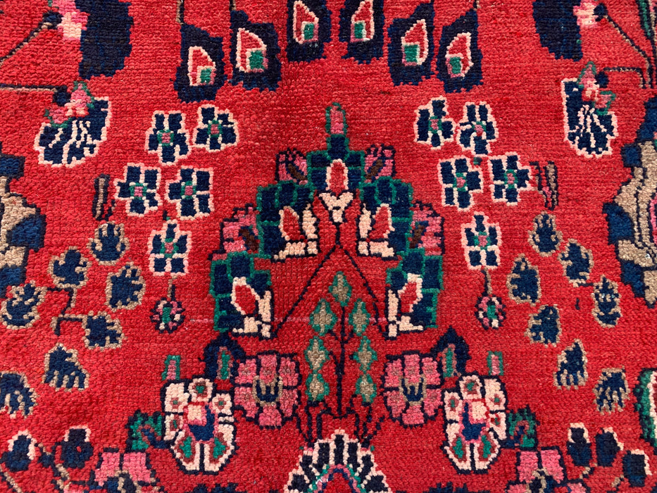 Handmade Persian Wool Area Rug 7x10 - Red, Navy & Ivory Tribal Field Persian Style Rug - Exact Size 10'1" x 6'9" - KBHM-712