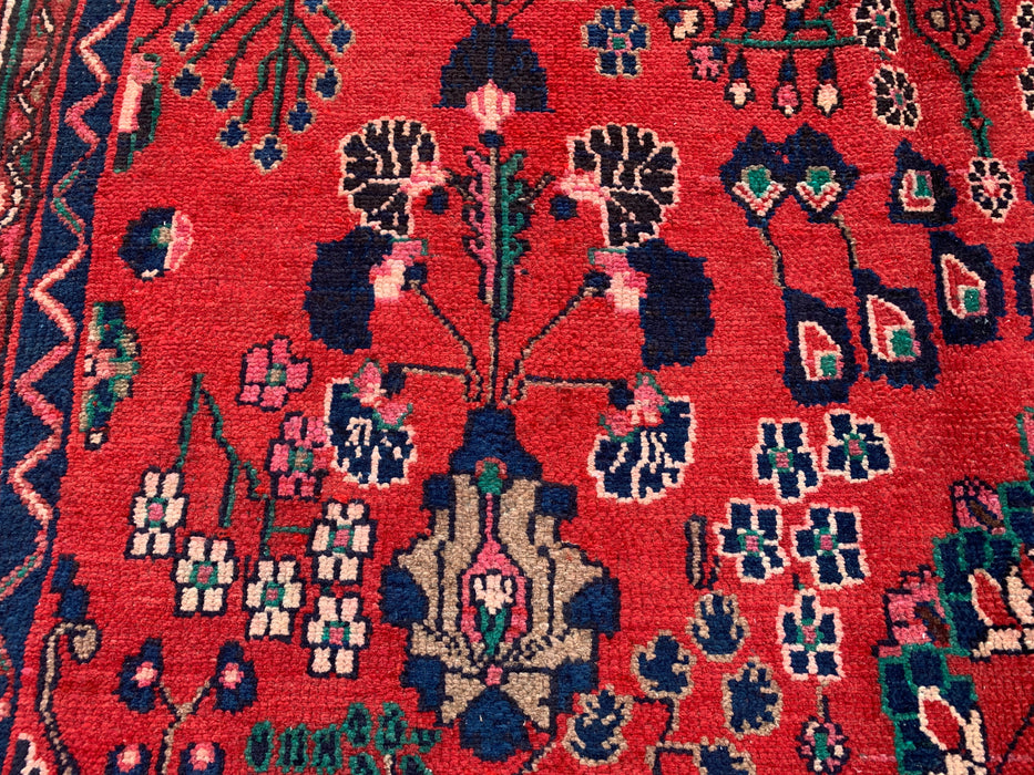 Handmade Persian Wool Area Rug 7x10 - Red, Navy & Ivory Tribal Field Persian Style Rug - Exact Size 10'1" x 6'9" - KBHM-712