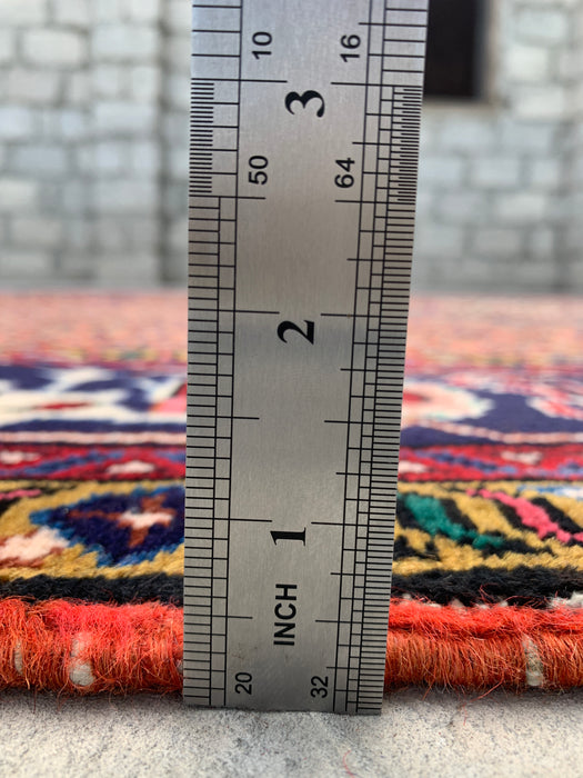 Handgemaakt Perzisch wollen vloerkleed 7x10 - Vintage Perzisch stijl kleed met medaillon in roze, marineblauw & ivoor - Exacte afmetingen 9'9" x 6'6" - KBHM-713