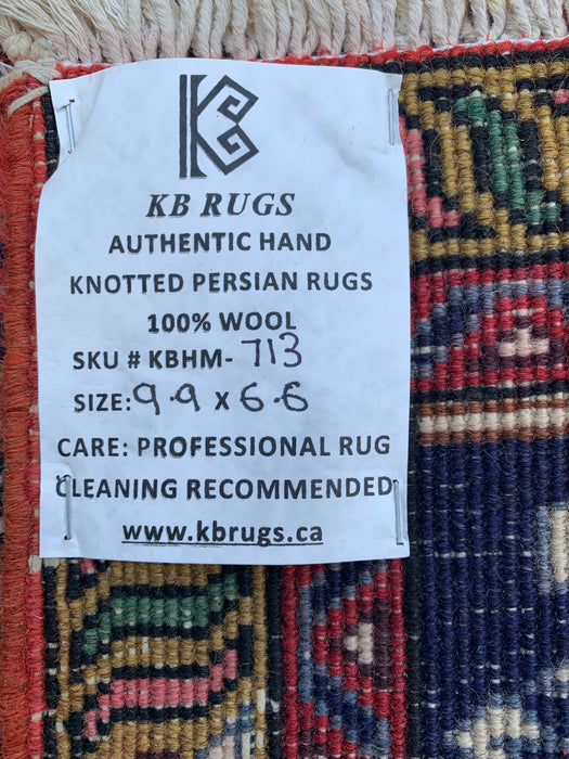 Handgemaakt Perzisch wollen vloerkleed 7x10 - Vintage Perzisch stijl kleed met medaillon in roze, marineblauw & ivoor - Exacte afmetingen 9'9" x 6'6" - KBHM-713