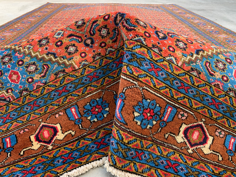 Handgemaakt Perzisch wollen vloerkleed 213x305 cm - Perzisch stijl kleed met medaillon in roze, blauw & bruin - Exacte afmeting 310 cm x 196 cm - KBHM-714