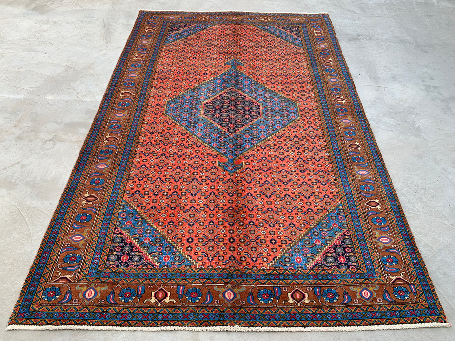 Handgemaakt Perzisch wollen vloerkleed 213x305 cm - Perzisch stijl kleed met medaillon in roze, blauw & bruin - Exacte afmeting 310 cm x 196 cm - KBHM-714