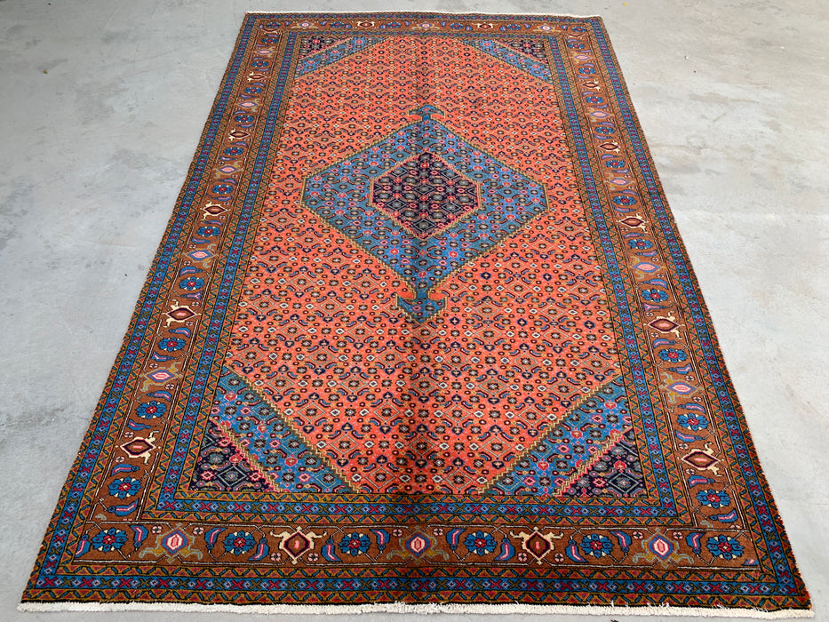 Handgemaakt Perzisch wollen vloerkleed 213x305 cm - Perzisch stijl kleed met medaillon in roze, blauw & bruin - Exacte afmeting 310 cm x 196 cm - KBHM-714