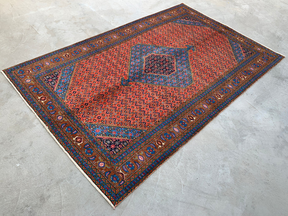 Handgemaakt Perzisch wollen vloerkleed 213x305 cm - Perzisch stijl kleed met medaillon in roze, blauw & bruin - Exacte afmeting 310 cm x 196 cm - KBHM-714
