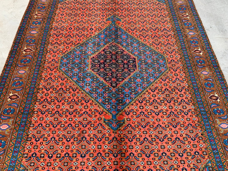 Handgemaakt Perzisch wollen vloerkleed 213x305 cm - Perzisch stijl kleed met medaillon in roze, blauw & bruin - Exacte afmeting 310 cm x 196 cm - KBHM-714