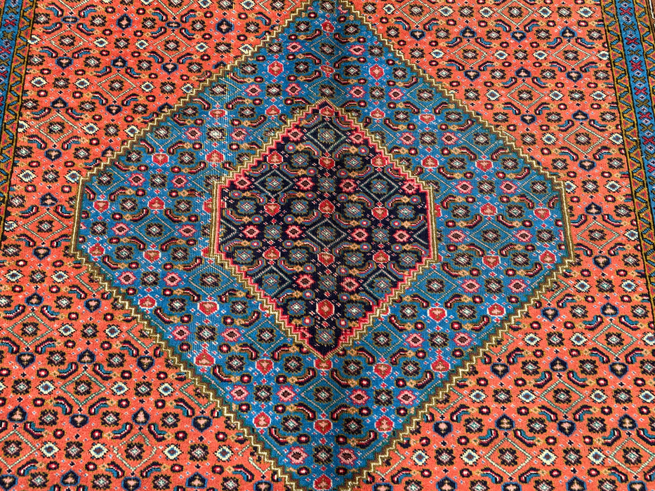 Handgemaakt Perzisch wollen vloerkleed 213x305 cm - Perzisch stijl kleed met medaillon in roze, blauw & bruin - Exacte afmeting 310 cm x 196 cm - KBHM-714