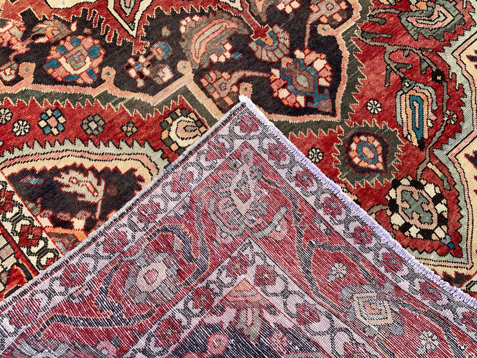 Handmade Persian Wool Area Rug 7x10 - Red, Ivory & Navy Tribal Medallion Persian Style Rug - Exact Size 9'8" x 7'0" - KBHM-715