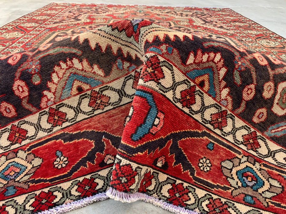 Handmade Persian Wool Area Rug 7x10 - Red, Ivory & Navy Tribal Medallion Persian Style Rug - Exact Size 9'8" x 7'0" - KBHM-715