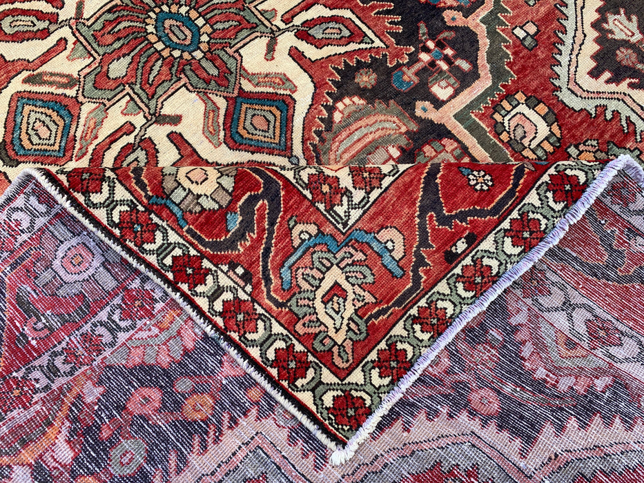 Handmade Persian Wool Area Rug 7x10 - Red, Ivory & Navy Tribal Medallion Persian Style Rug - Exact Size 9'8" x 7'0" - KBHM-715