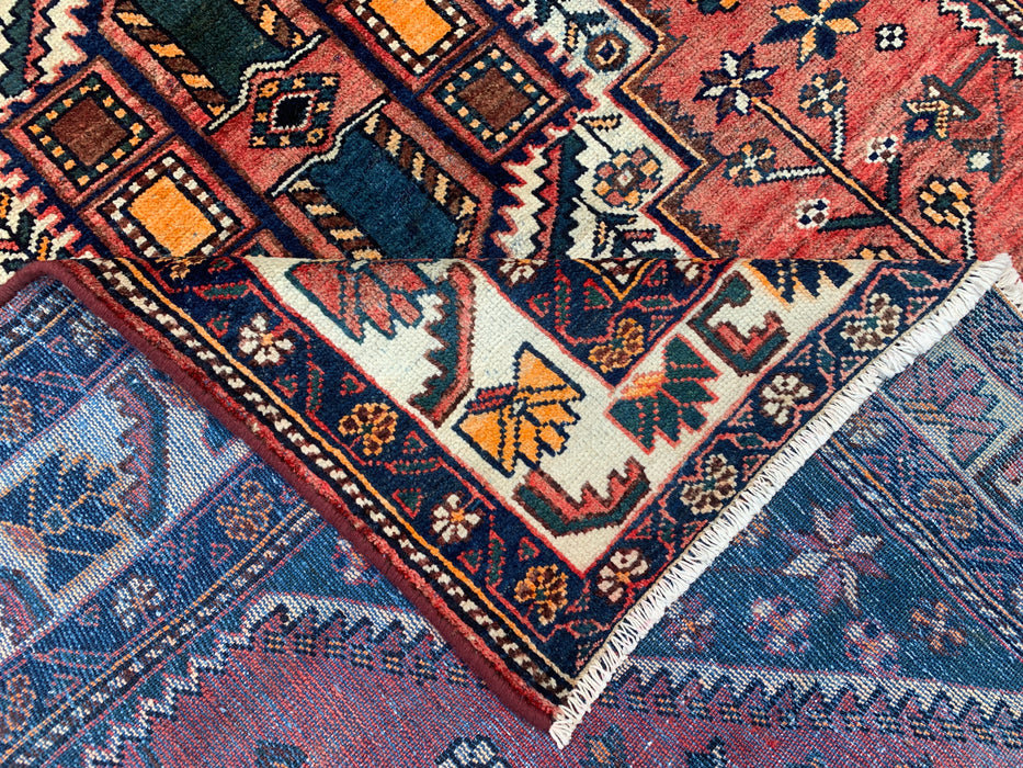 Handmade Persian Wool Area Rug 7x10 - Rose, Navy & Ivory Tribal Medallion Persian Style Rug - Exact Size 9'11" x 5'2" - KBHM-716