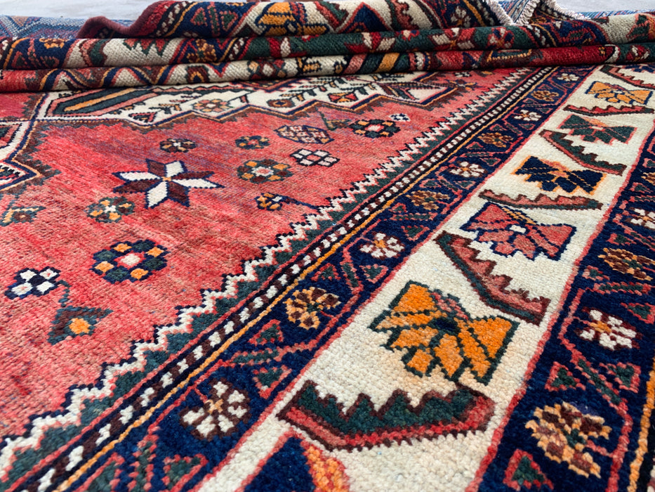 Handmade Persian Wool Area Rug 7x10 - Rose, Navy & Ivory Tribal Medallion Persian Style Rug - Exact Size 9'11" x 5'2" - KBHM-716