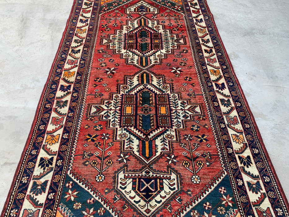 Handmade Persian Wool Area Rug 7x10 - Rose, Navy & Ivory Tribal Medallion Persian Style Rug - Exact Size 9'11" x 5'2" - KBHM-716