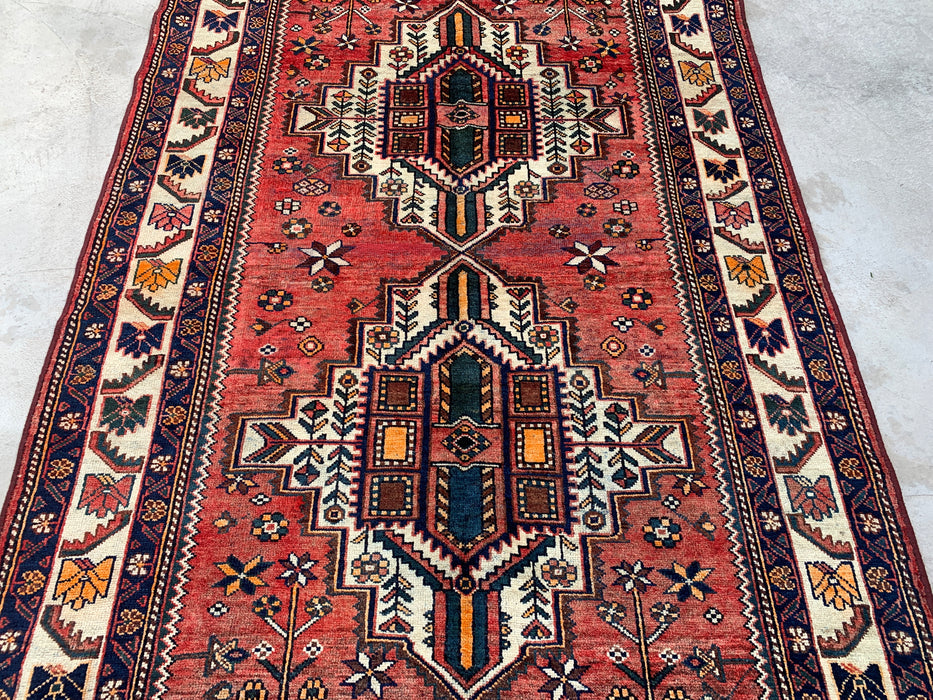 Handmade Persian Wool Area Rug 7x10 - Rose, Navy & Ivory Tribal Medallion Persian Style Rug - Exact Size 9'11" x 5'2" - KBHM-716