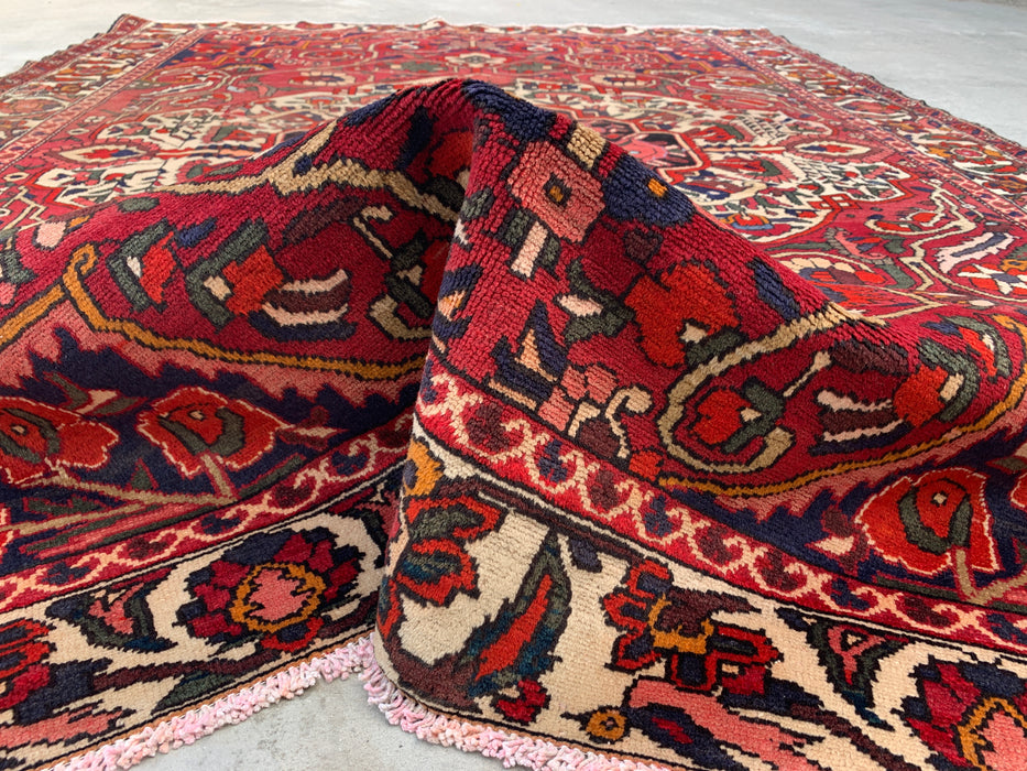 Handgemaakt Perzisch wollen vloerkleed 210x300 cm - Rood, ivoor & marineblauw bloemrijk medaillon Perzisch stijl kleed - Exacte afmeting 295 cm x 213 cm - KBHM-717