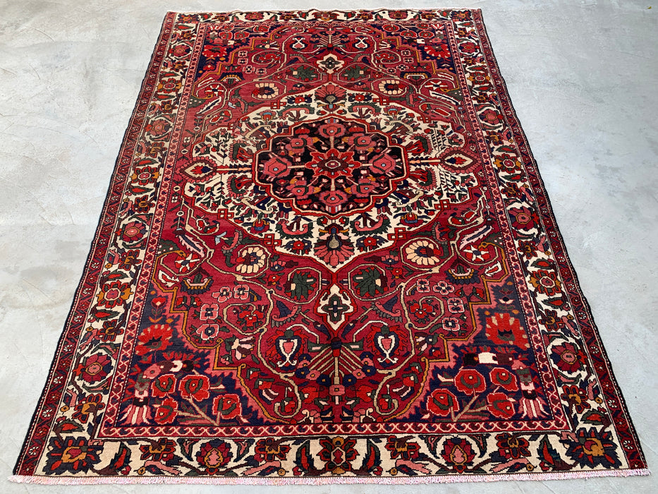 Handgemaakt Perzisch wollen vloerkleed 210x300 cm - Rood, ivoor & marineblauw bloemrijk medaillon Perzisch stijl kleed - Exacte afmeting 295 cm x 213 cm - KBHM-717