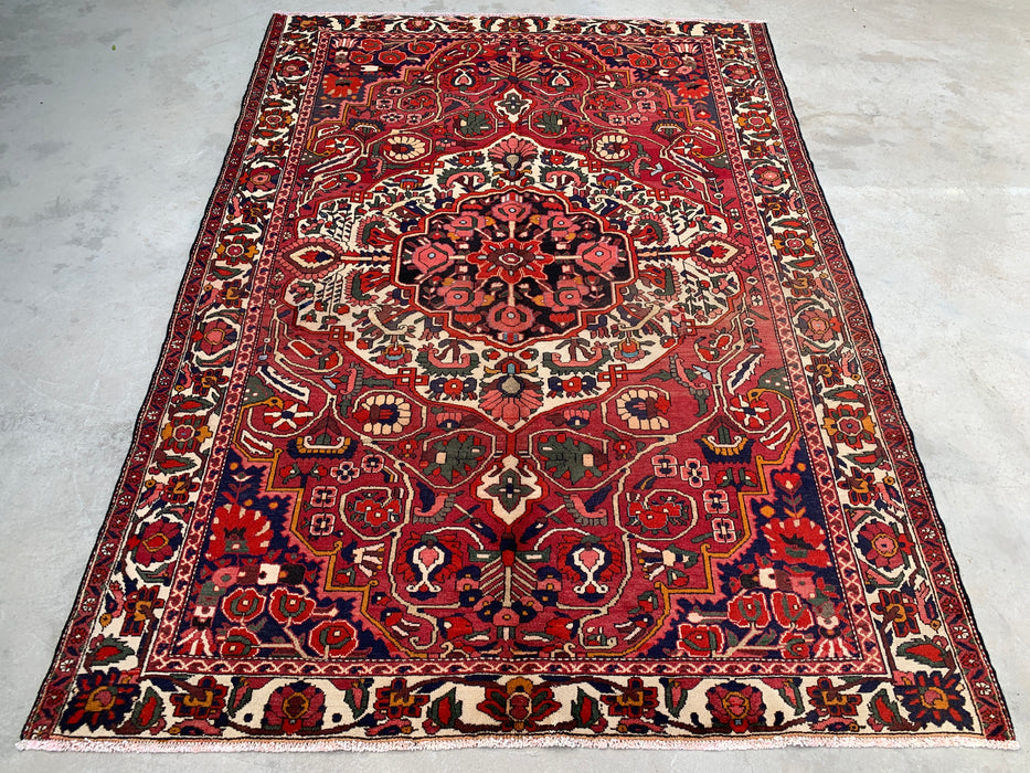 Handgemaakt Perzisch wollen vloerkleed 210x300 cm - Rood, ivoor & marineblauw bloemrijk medaillon Perzisch stijl kleed - Exacte afmeting 295 cm x 213 cm - KBHM-717