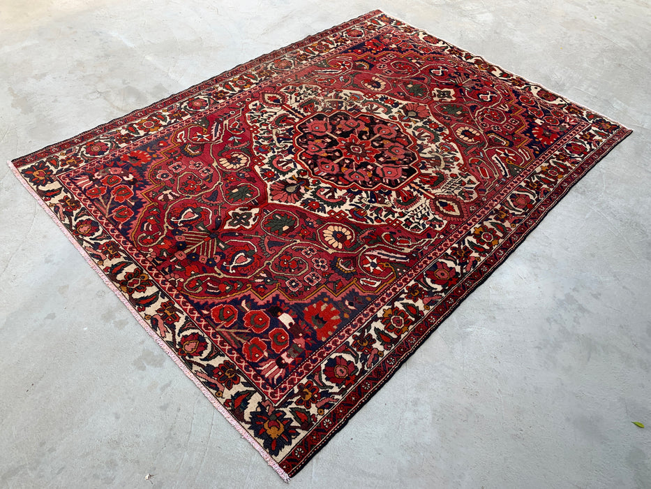 Handgemaakt Perzisch wollen vloerkleed 210x300 cm - Rood, ivoor & marineblauw bloemrijk medaillon Perzisch stijl kleed - Exacte afmeting 295 cm x 213 cm - KBHM-717