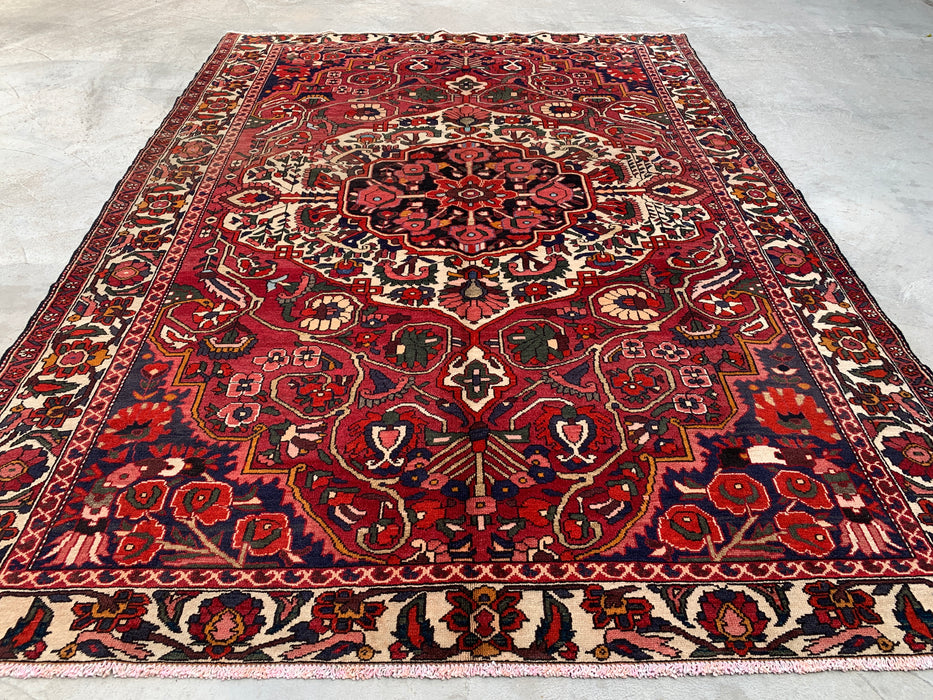 Handgemaakt Perzisch wollen vloerkleed 210x300 cm - Rood, ivoor & marineblauw bloemrijk medaillon Perzisch stijl kleed - Exacte afmeting 295 cm x 213 cm - KBHM-717