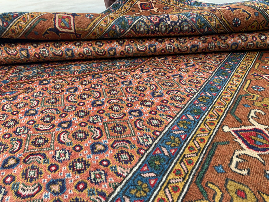 Handgemaakt Perzisch wollen vloerkleed 213x305 cm - Roze, blauw & bruin vintage medaillon Perzisch stijl kleed - Exacte afmetingen 279 cm x 191 cm - KBHM-718