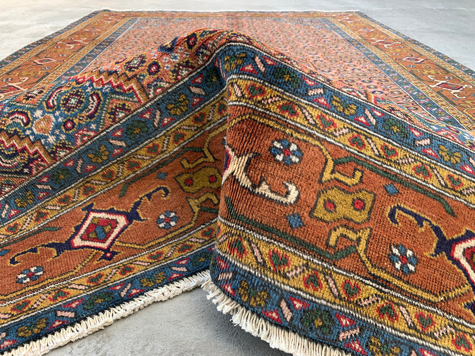 Handgemaakt Perzisch wollen vloerkleed 213x305 cm - Roze, blauw & bruin vintage medaillon Perzisch stijl kleed - Exacte afmetingen 279 cm x 191 cm - KBHM-718