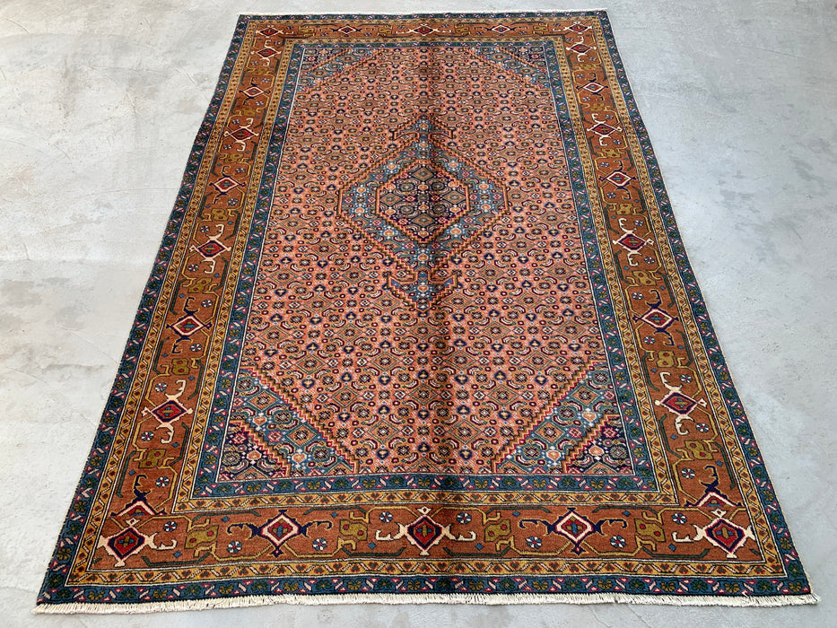 Handgemaakt Perzisch wollen vloerkleed 213x305 cm - Roze, blauw & bruin vintage medaillon Perzisch stijl kleed - Exacte afmetingen 279 cm x 191 cm - KBHM-718