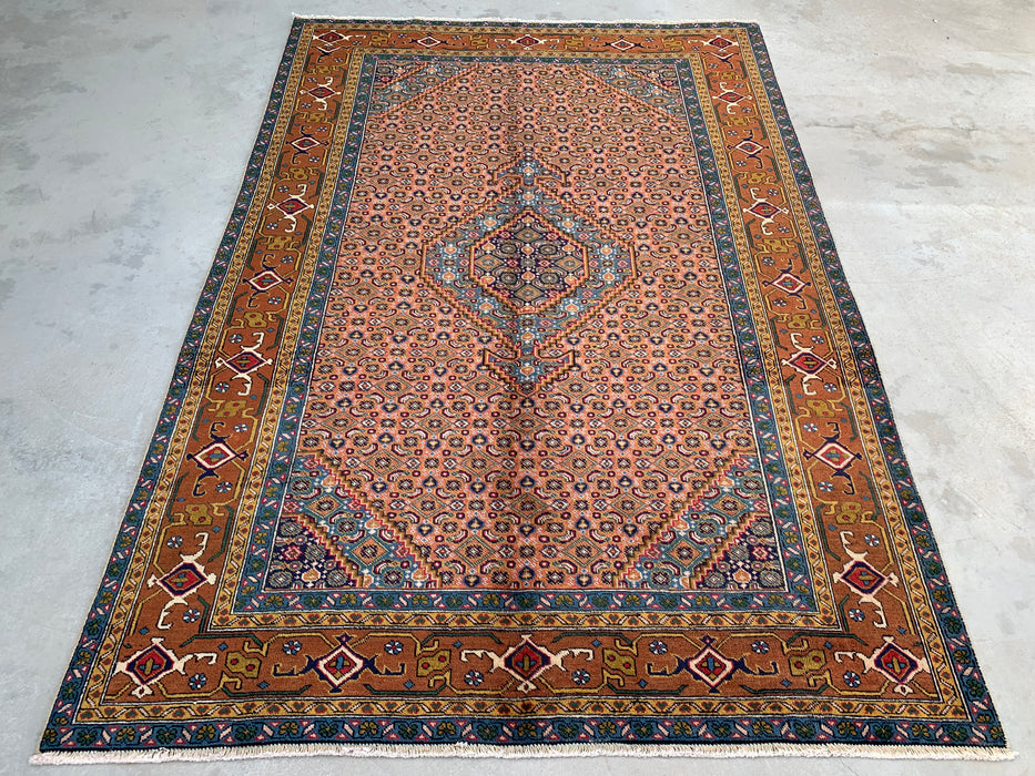 Handgemaakt Perzisch wollen vloerkleed 213x305 cm - Roze, blauw & bruin vintage medaillon Perzisch stijl kleed - Exacte afmetingen 279 cm x 191 cm - KBHM-718