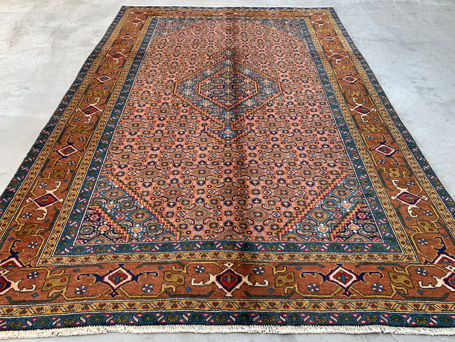 Handgemaakt Perzisch wollen vloerkleed 213x305 cm - Roze, blauw & bruin vintage medaillon Perzisch stijl kleed - Exacte afmetingen 279 cm x 191 cm - KBHM-718