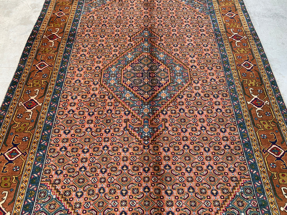 Handgemaakt Perzisch wollen vloerkleed 213x305 cm - Roze, blauw & bruin vintage medaillon Perzisch stijl kleed - Exacte afmetingen 279 cm x 191 cm - KBHM-718