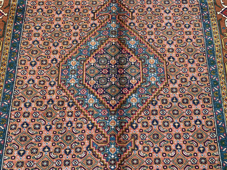 Handgemaakt Perzisch wollen vloerkleed 213x305 cm - Roze, blauw & bruin vintage medaillon Perzisch stijl kleed - Exacte afmetingen 279 cm x 191 cm - KBHM-718