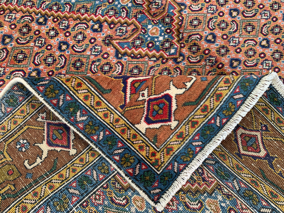 Handgemaakt Perzisch wollen vloerkleed 213x305 cm - Roze, blauw & bruin vintage medaillon Perzisch stijl kleed - Exacte afmetingen 279 cm x 191 cm - KBHM-718