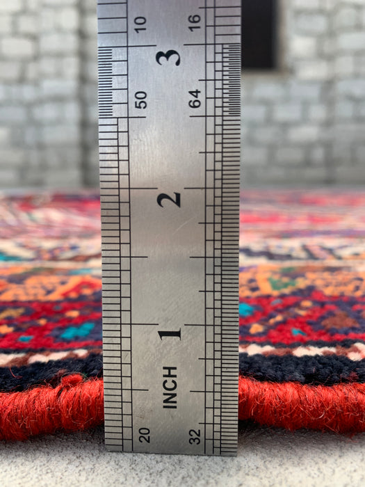 Handgemaakt Perzisch wollen vloerkleed 7x10 - Rood, marineblauw & ivoorkleurig Perzisch tapijt in stamtalige medaillonstijl - Exacte afmetingen 8'10" x 6'2" - KBHM-720