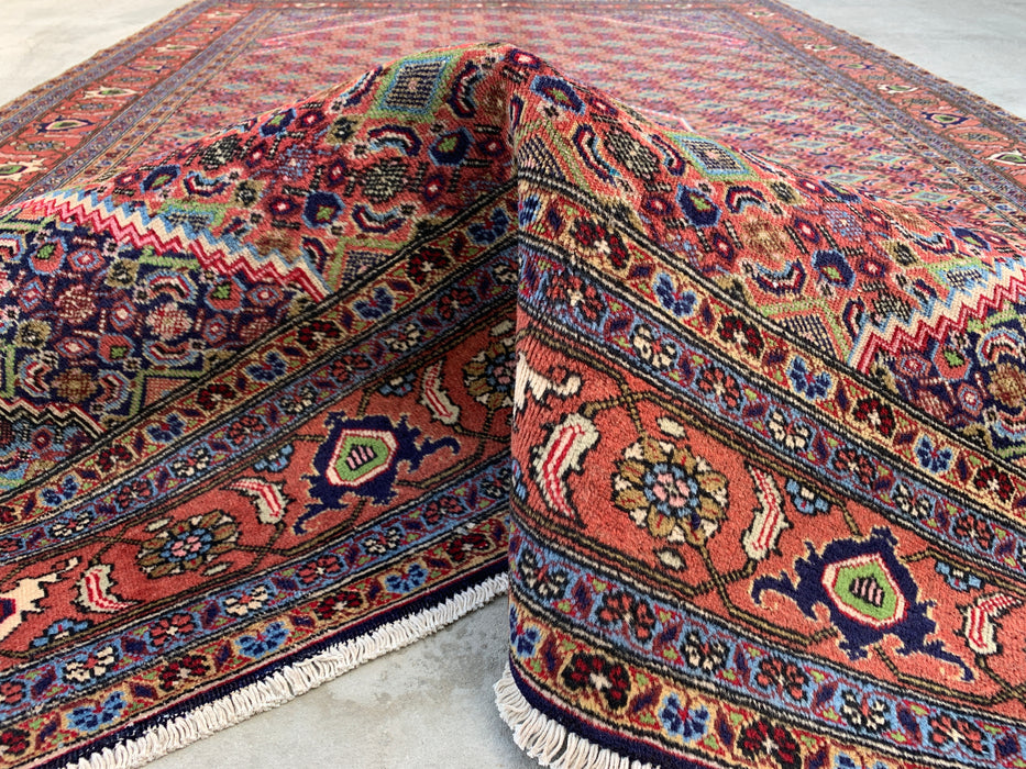 Handgemaakt Perzisch wollen vloerkleed 7x10 - Roze, blauw & ivoor vintage medaillon Perzisch stijl kleed - Exacte afmeting 9'5" x 6'4" - KBHM-721