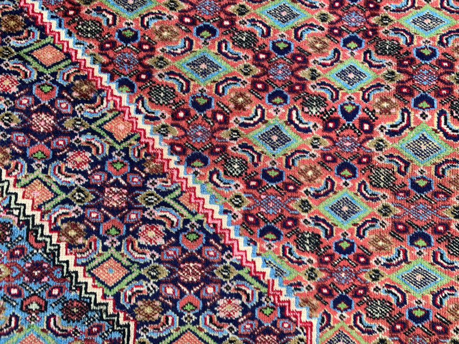 Handgemaakt Perzisch wollen vloerkleed 7x10 - Roze, blauw & ivoor vintage medaillon Perzisch stijl kleed - Exacte afmeting 9'5" x 6'4" - KBHM-721