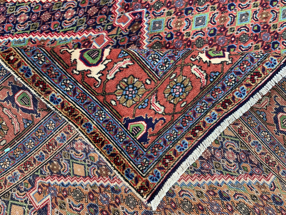 Handgemaakt Perzisch wollen vloerkleed 7x10 - Roze, blauw & ivoor vintage medaillon Perzisch stijl kleed - Exacte afmeting 9'5" x 6'4" - KBHM-721