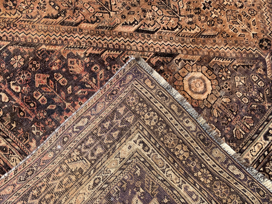 Handgemaakt Perzisch wollen vloerkleed 7x10 - Bruin, beige & ivoorkleurig vintage medaillon vloerkleed in Perzische stijl - Exacte afmeting 10'3" x 6'9" - KBHM-722