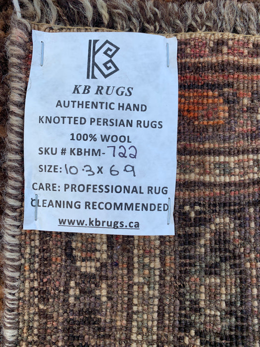 Handgemaakt Perzisch wollen vloerkleed 7x10 - Bruin, beige & ivoorkleurig vintage medaillon vloerkleed in Perzische stijl - Exacte afmeting 10'3" x 6'9" - KBHM-722