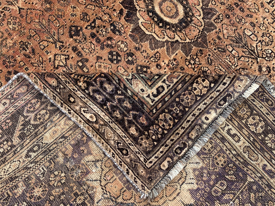 Handgemaakt Perzisch wollen vloerkleed 7x10 - Bruin, beige & ivoorkleurig vintage medaillon vloerkleed in Perzische stijl - Exacte afmeting 10'3" x 6'9" - KBHM-722