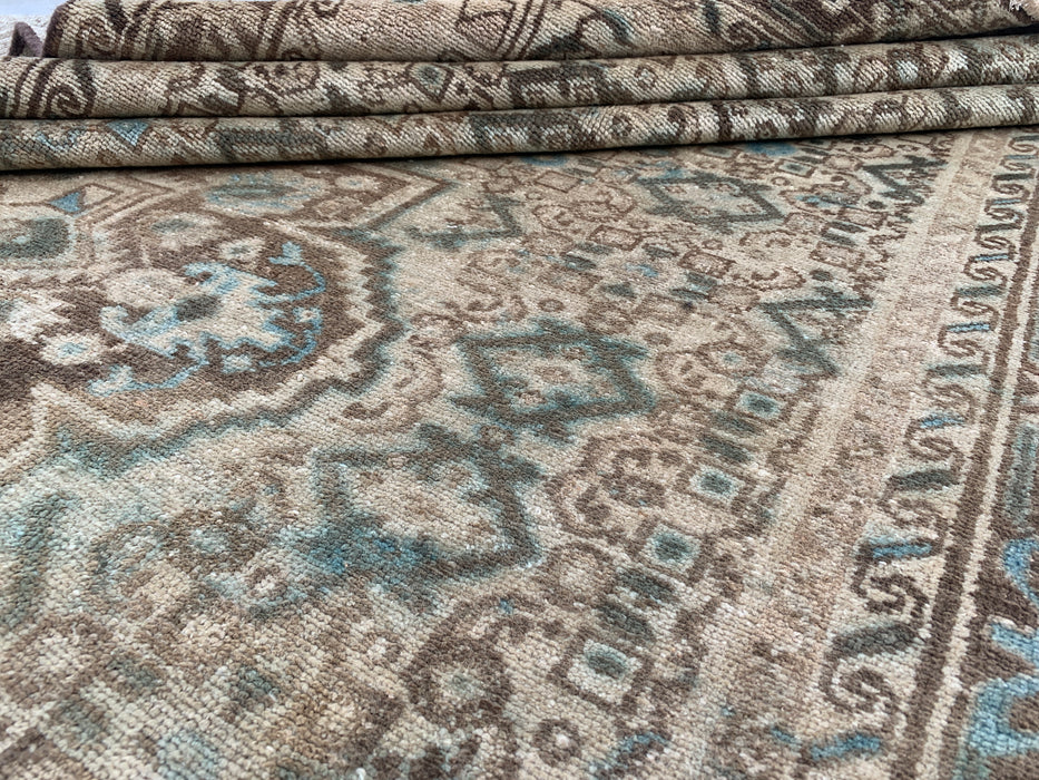 Handgemaakt Perzisch wollen vloerkleed 213x305 cm - Beige, bruin & zachtblauw vintage geometrisch medaillon Perzisch stijl kleed - Exacte afmetingen 335 cm x 165 cm - KBHM-723