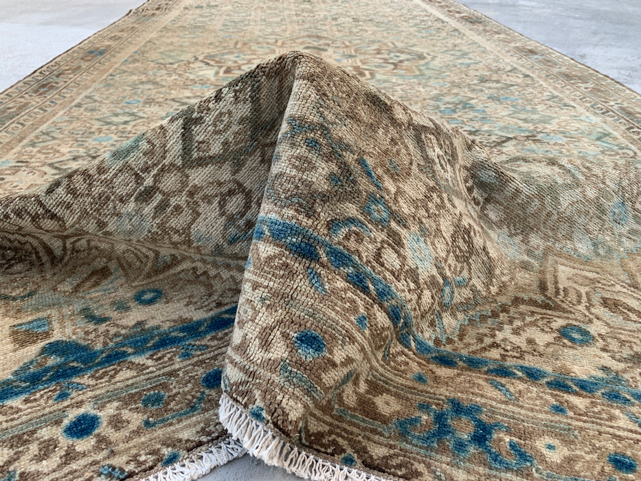 Handgemaakt Perzisch wollen vloerkleed 213x305 cm - Beige, bruin & zachtblauw vintage geometrisch medaillon Perzisch stijl kleed - Exacte afmetingen 335 cm x 165 cm - KBHM-723