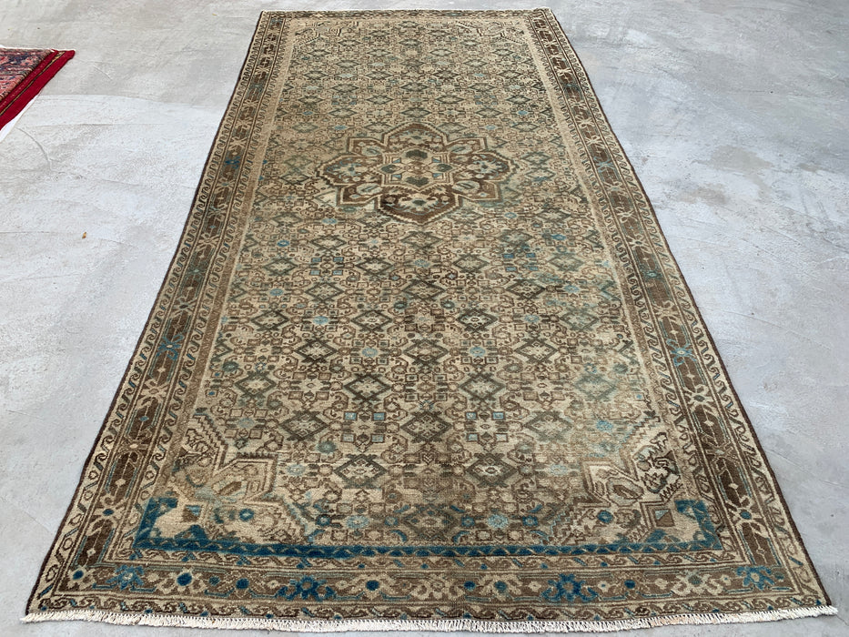 Handgemaakt Perzisch wollen vloerkleed 213x305 cm - Beige, bruin & zachtblauw vintage geometrisch medaillon Perzisch stijl kleed - Exacte afmetingen 335 cm x 165 cm - KBHM-723